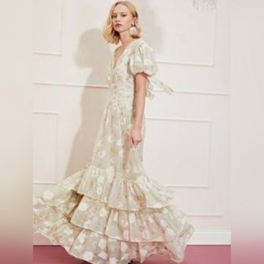 Sister Jane Dream Peasant Prairie Tiered Sheered Ruffle Formal  Bridal G…